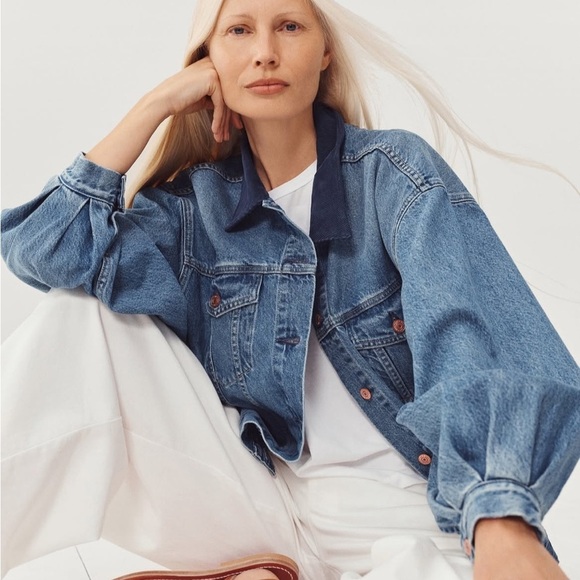 Women's Blue Denim Jacket Gap × DÔEN Oversized Icon Denim Jacket NWT Medium - Picture 3 of 5